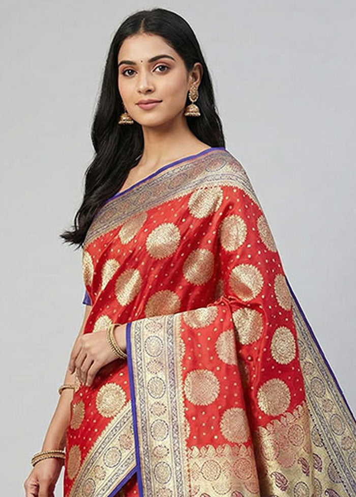 Pink Banarasi Silk Saree With Blouse Piece