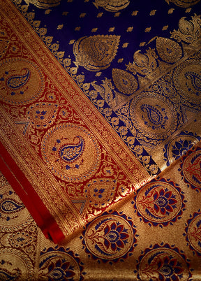 Blue Banarasi Silk Saree With Blouse Piece