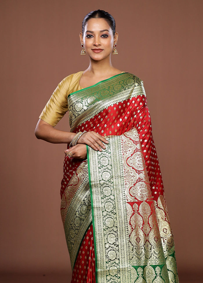 Red Banarasi Silk Saree With Blouse Piece