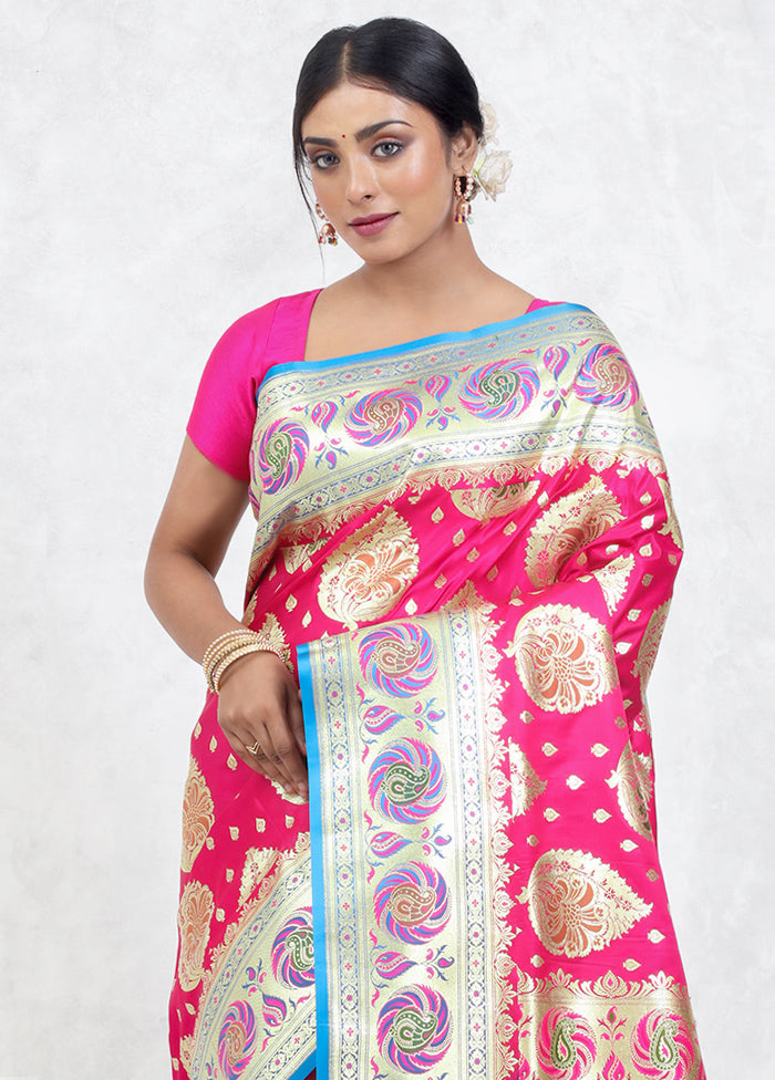 Pink Banarasi Silk Saree With Blouse Piece