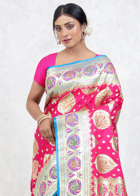 Pink Banarasi Silk Saree With Blouse Piece