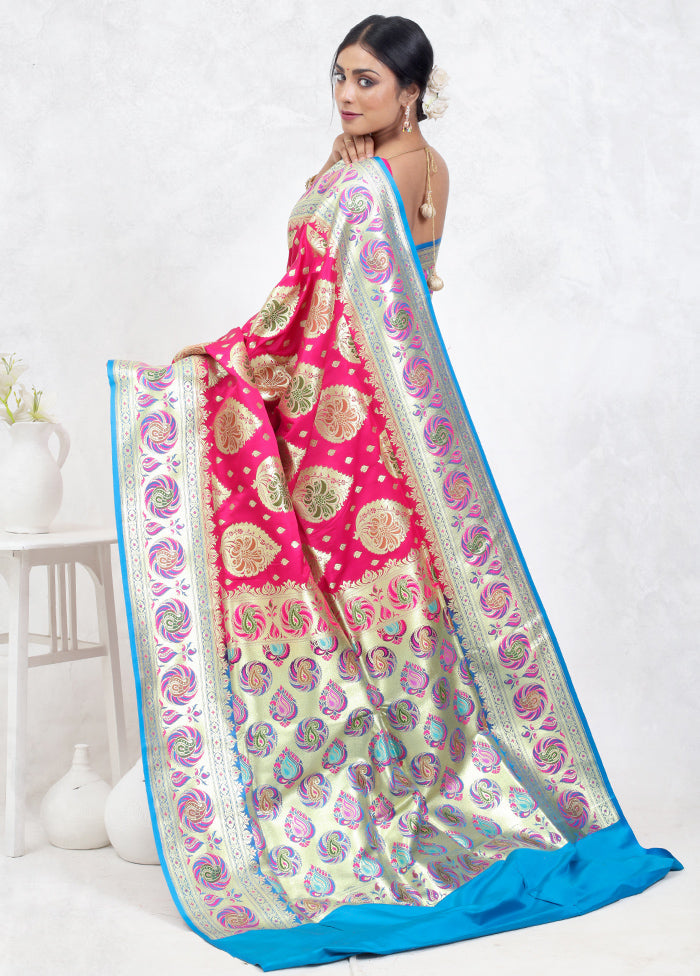 Pink Banarasi Silk Saree With Blouse Piece