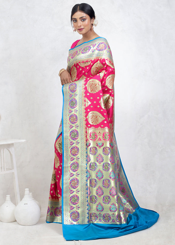 Pink Banarasi Silk Saree With Blouse Piece