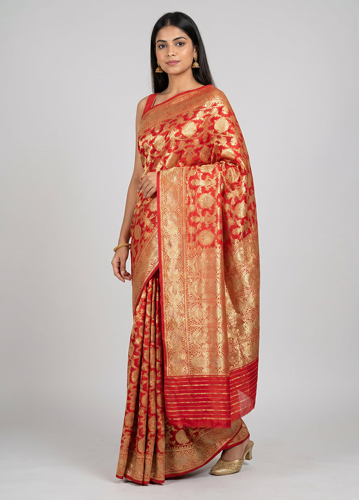 Gold Handloom Tissue Pure Silk Saree With Blouse Piece