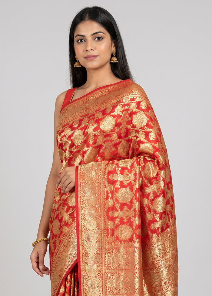 Gold Handloom Tissue Pure Silk Saree With Blouse Piece