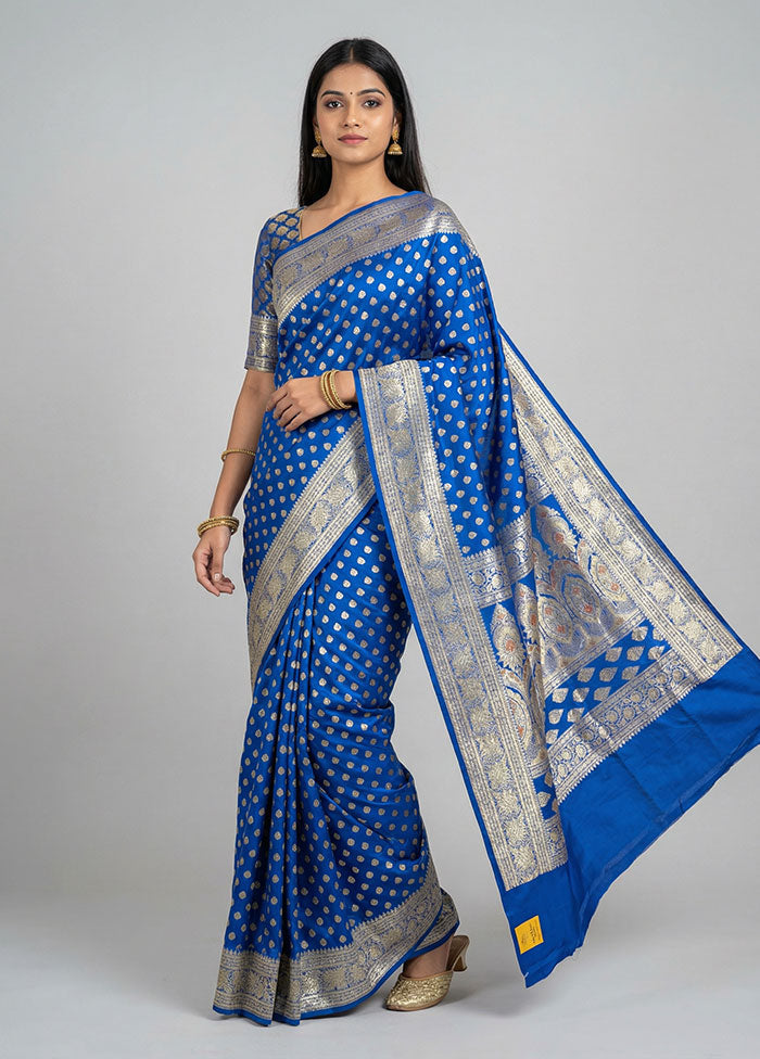 Blue Handloom Banarasi Pure Silk Saree With Blouse Piece