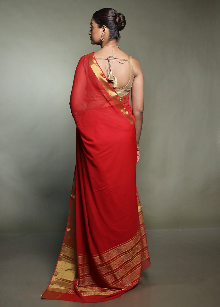 Red Chiffon Silk Saree With Blouse Piece