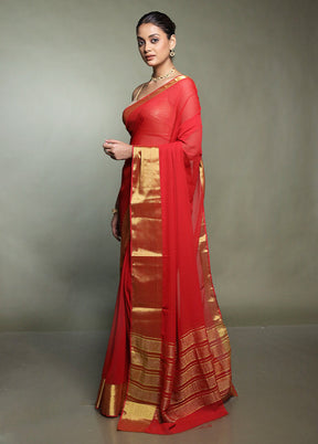 Red Chiffon Silk Saree With Blouse Piece