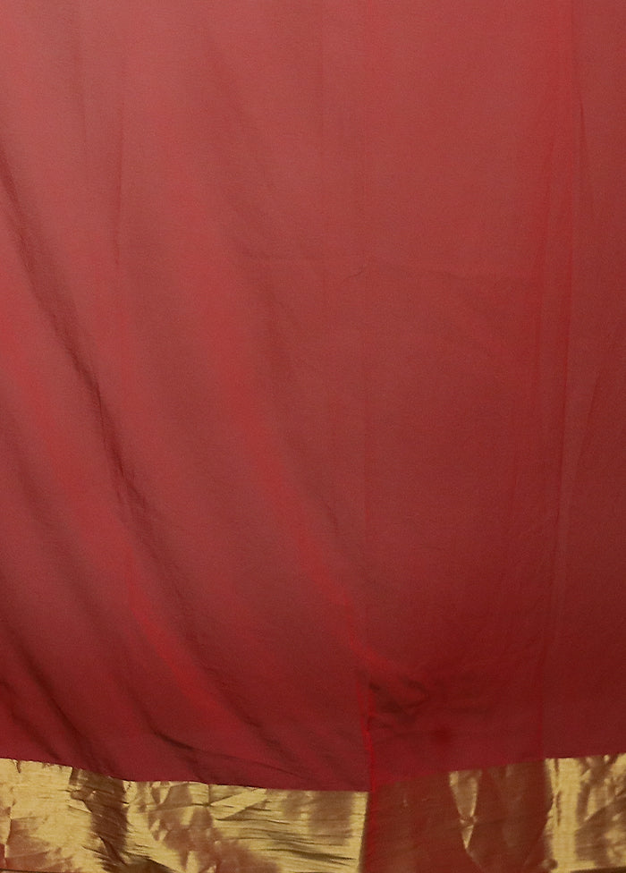 Red Chiffon Silk Saree With Blouse Piece