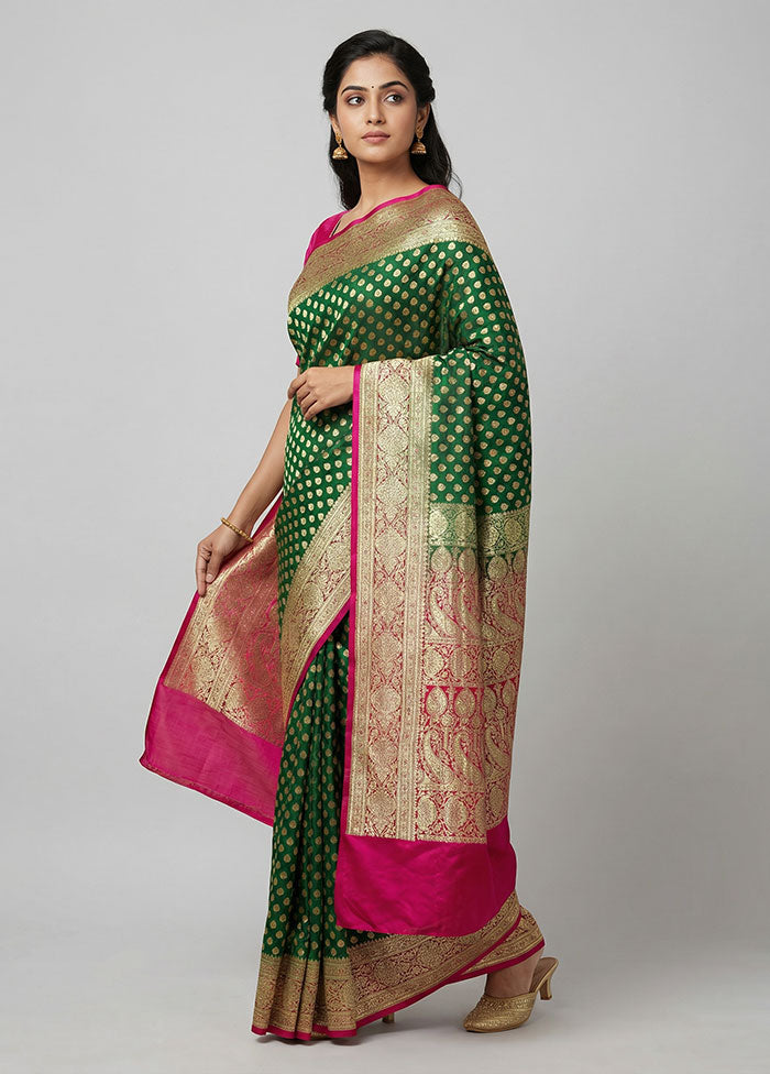 Green Banarasi Silk Saree With Blouse Piece