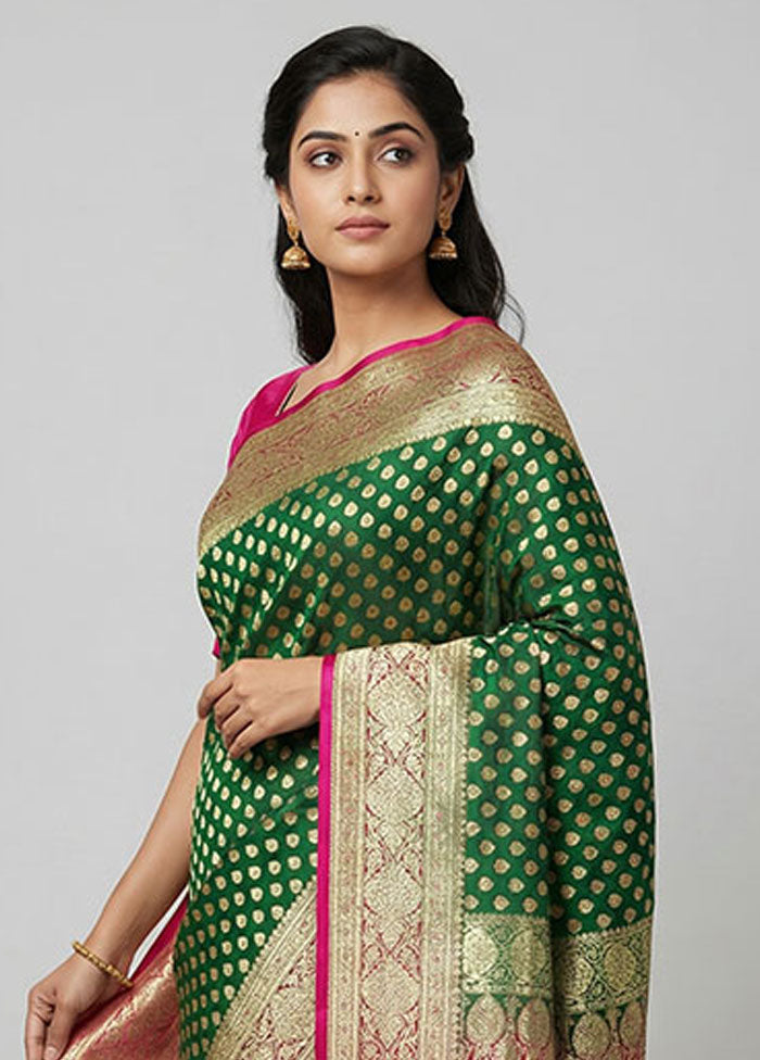 Green Banarasi Silk Saree With Blouse Piece