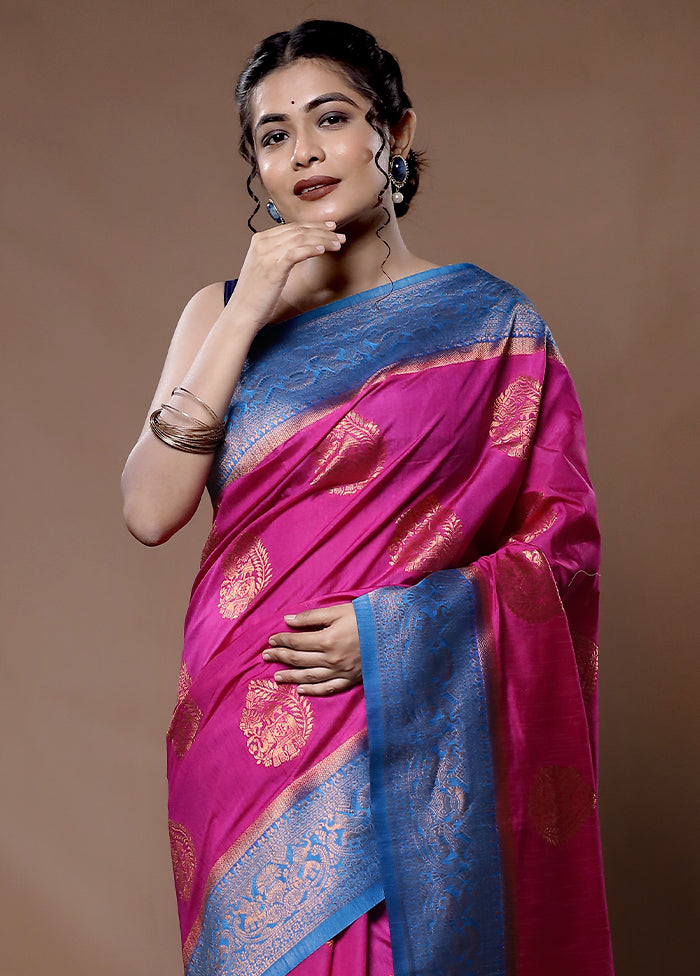 Pink Dupion Silk Saree With Blouse Piece