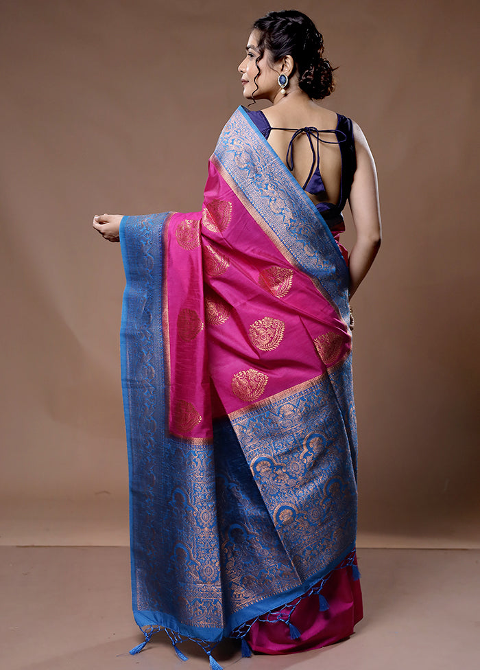 Pink Dupion Silk Saree With Blouse Piece