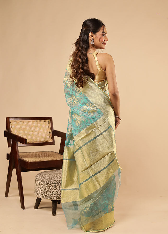 Blue Net Saree With Blouse Piece