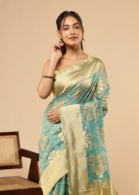 Blue Net Saree With Blouse Piece