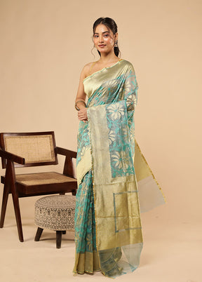 Blue Net Saree With Blouse Piece