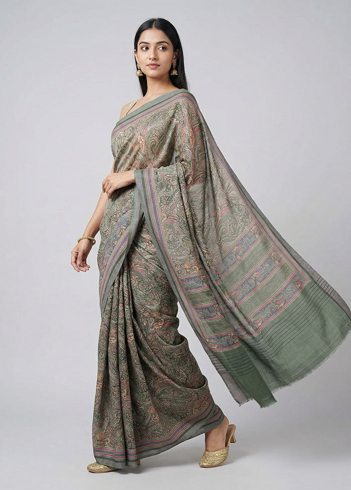 Green Tussar Silk Saree With Blouse Piece