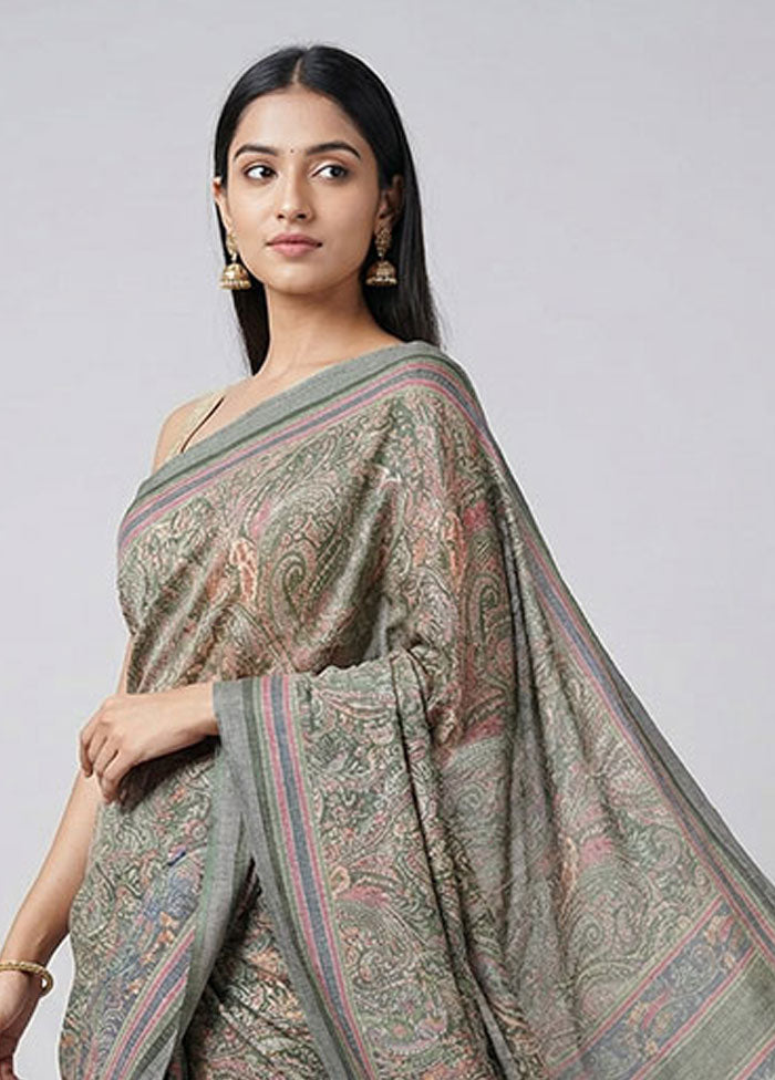 Green Tussar Silk Saree With Blouse Piece