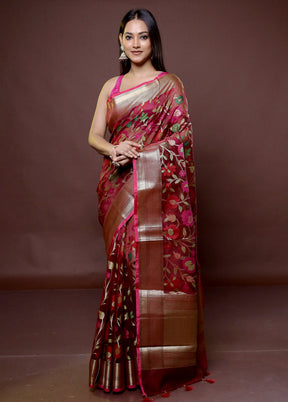 Maroon Organza Saree With Blouse Piece