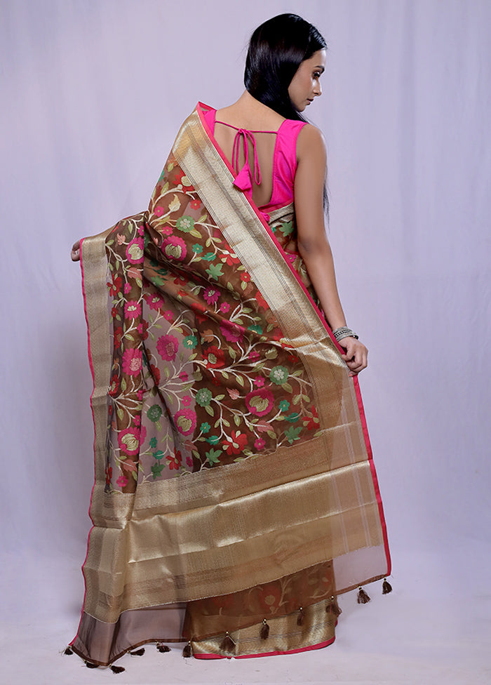 Maroon Organza Saree With Blouse Piece
