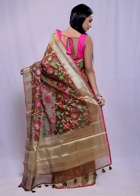 Maroon Organza Saree With Blouse Piece