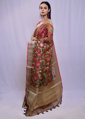 Maroon Organza Saree With Blouse Piece