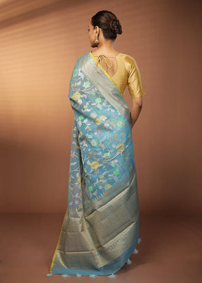 Blue Organza Saree With Blouse Piece
