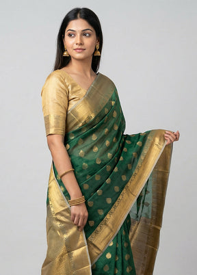 Green Kanjivaram Silk Saree With Blouse Piece