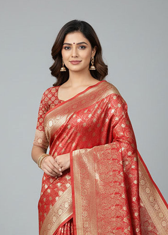 Pink Tanchoi Silk Saree With Blouse Piece
