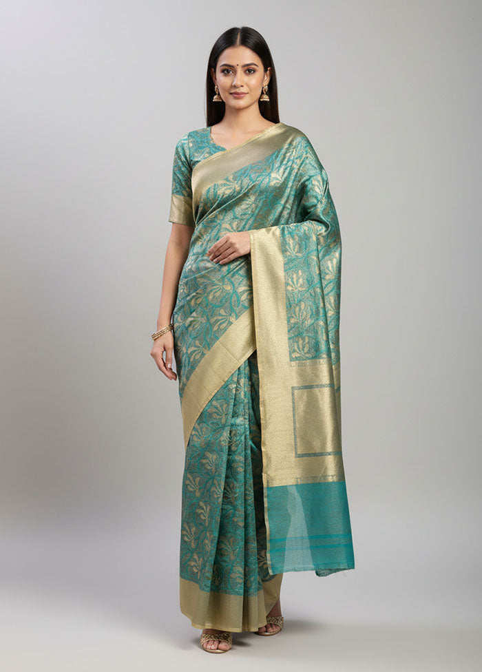 Blue Net Saree With Blouse Piece