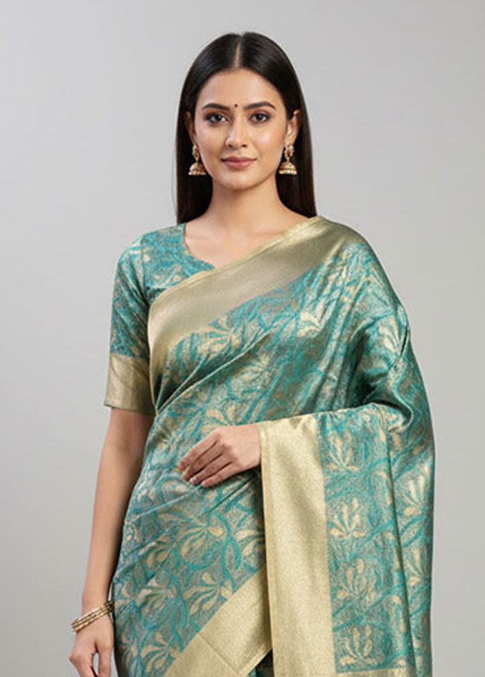 Blue Net Saree With Blouse Piece
