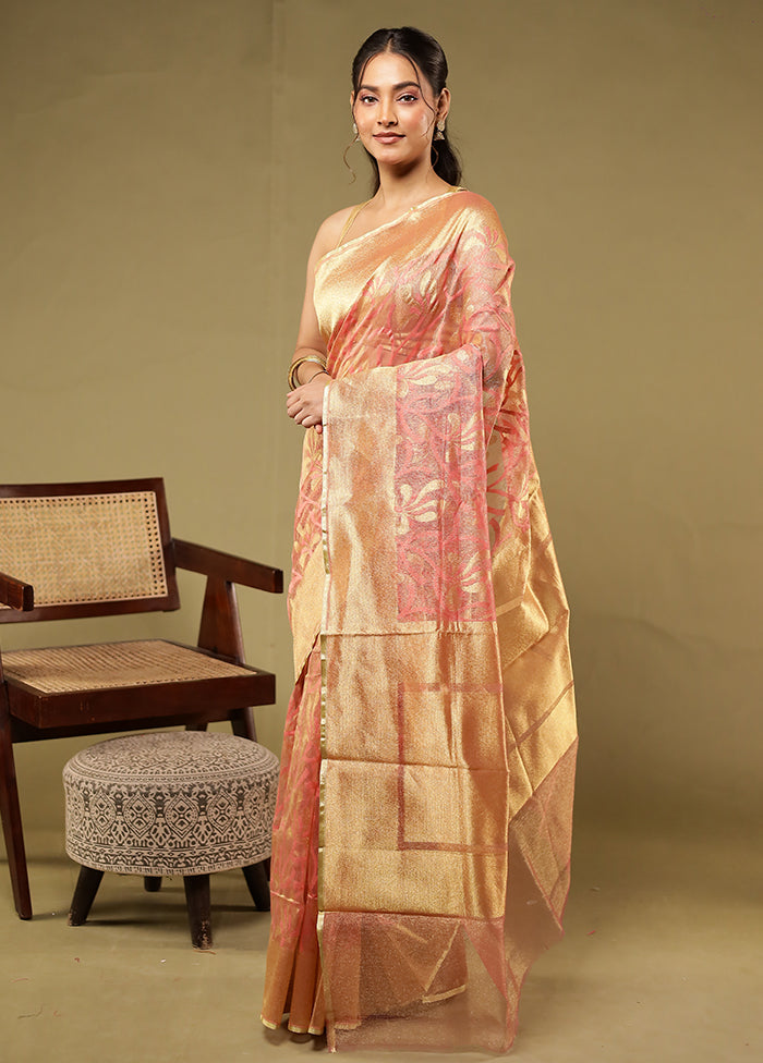 Pink Net Saree With Blouse Piece