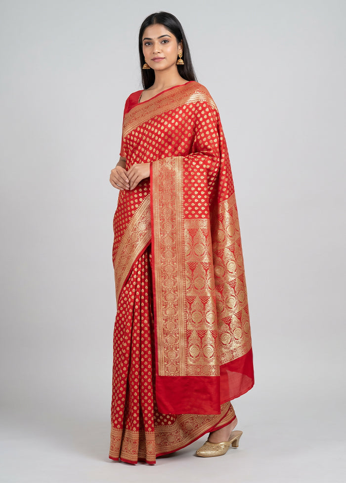 Pink Banarasi Silk Saree With Blouse Piece