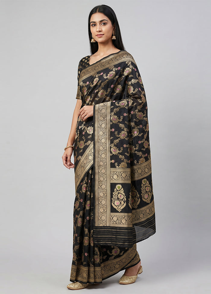 Black Handloom Katan Pure Silk Saree With Blouse Piece