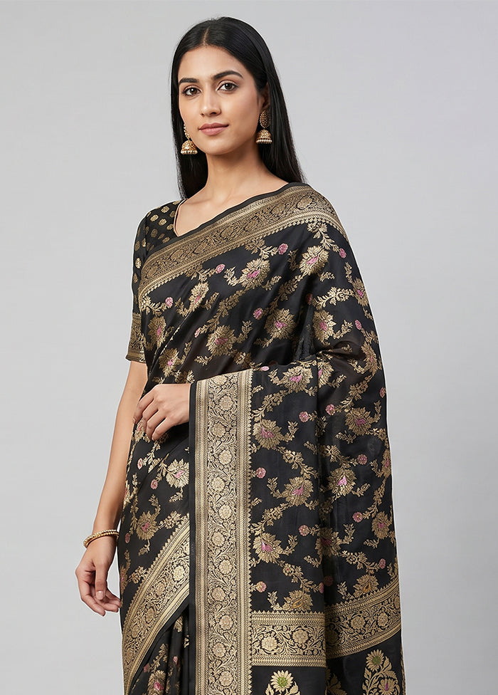 Black Handloom Katan Pure Silk Saree With Blouse Piece