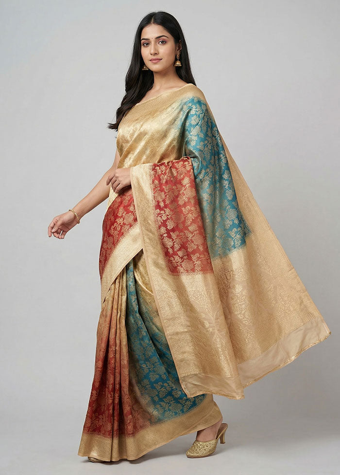 Multicolor Dupion Silk Saree With Blouse Piece