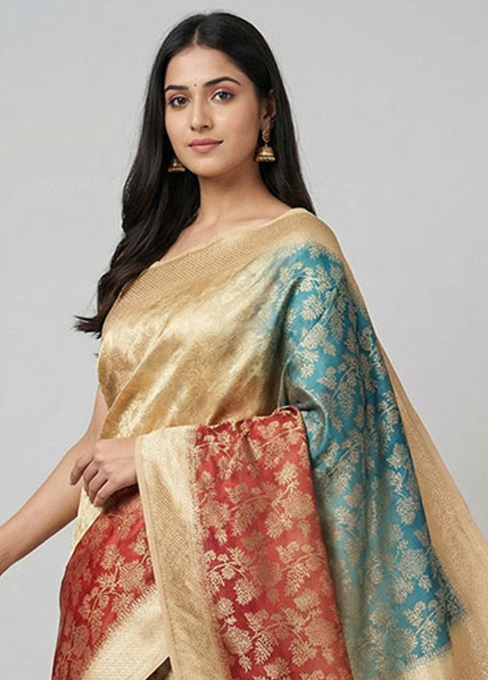 Multicolor Dupion Silk Saree With Blouse Piece