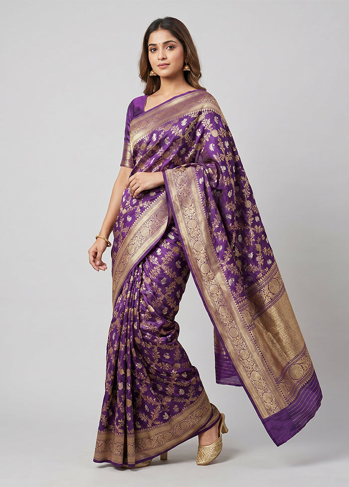 Purple Handloom Katan Pure Silk Saree With Blouse Piece