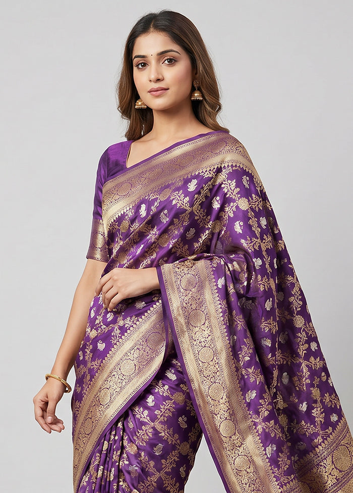 Purple Handloom Katan Pure Silk Saree With Blouse Piece