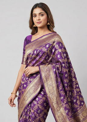 Purple Handloom Katan Pure Silk Saree With Blouse Piece