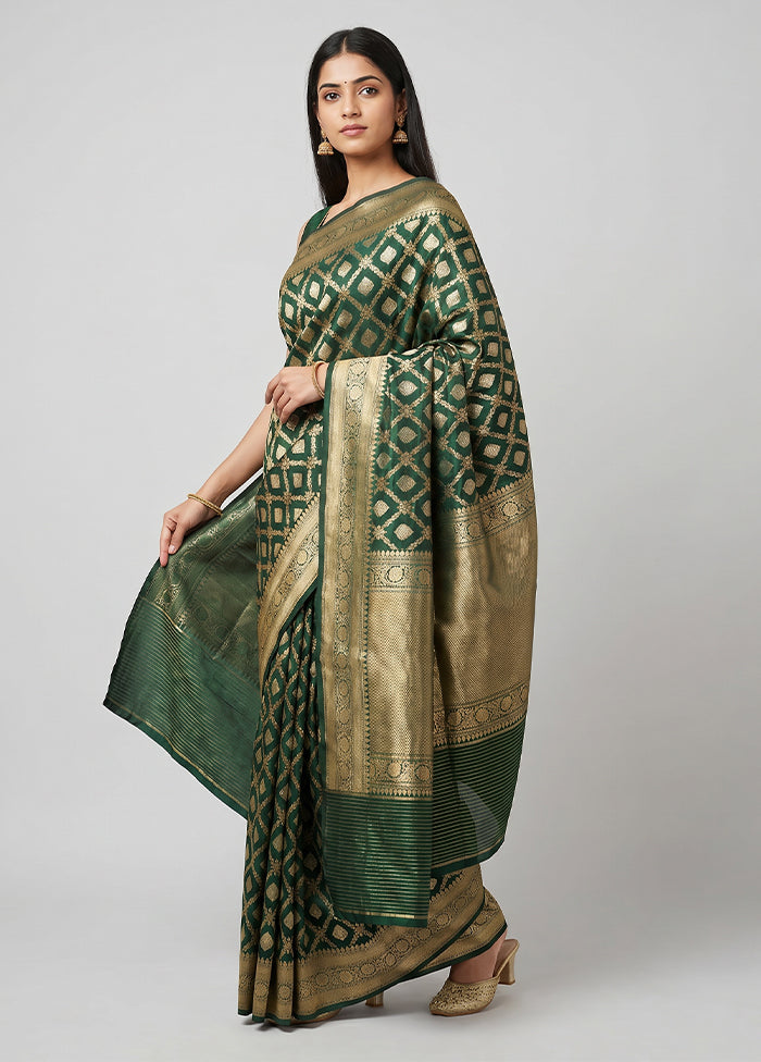 Green Handloom Katan Pure Silk Saree With Blouse Piece