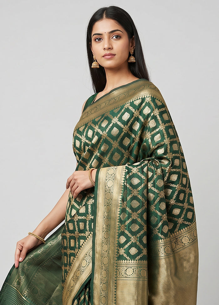 Green Handloom Katan Pure Silk Saree With Blouse Piece