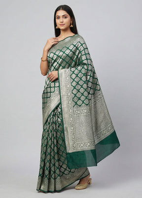 Green Handloom Pure Georgette Saree With Blouse Piece