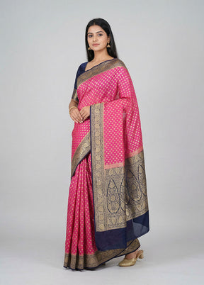 Pink Handloom Pure Georgette Saree With Blouse Piece