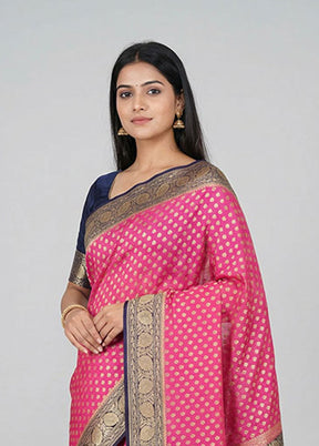 Pink Handloom Pure Georgette Saree With Blouse Piece