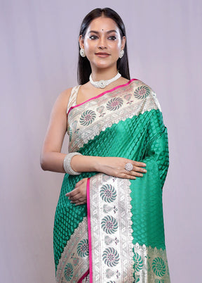 Green Banarasi Silk Saree With Blouse Piece