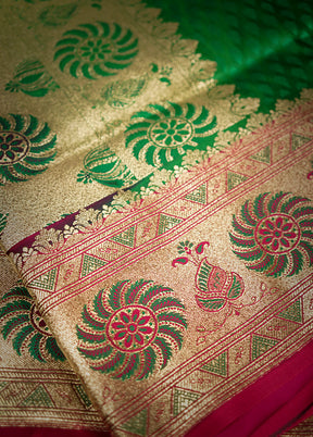 Green Banarasi Silk Saree With Blouse Piece