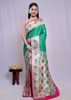Green Banarasi Silk Saree With Blouse Piece