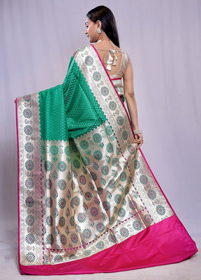 Green Banarasi Silk Saree With Blouse Piece