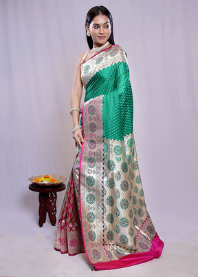 Green Banarasi Silk Saree With Blouse Piece